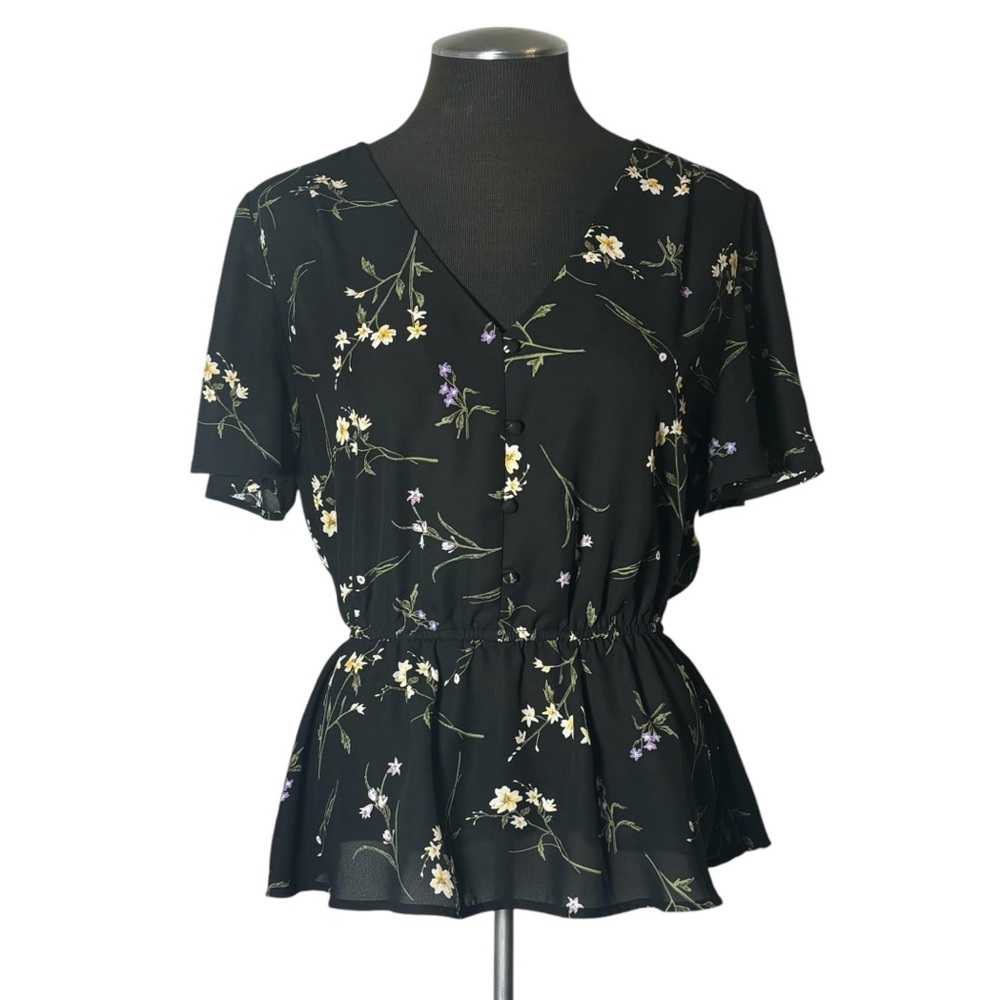 Floral Black Peplum Blouse